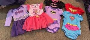 Dc Girl Baby Onsies Dresses Batman Super Girl Wonder Woman 3-6 & 6-9 Mon K115